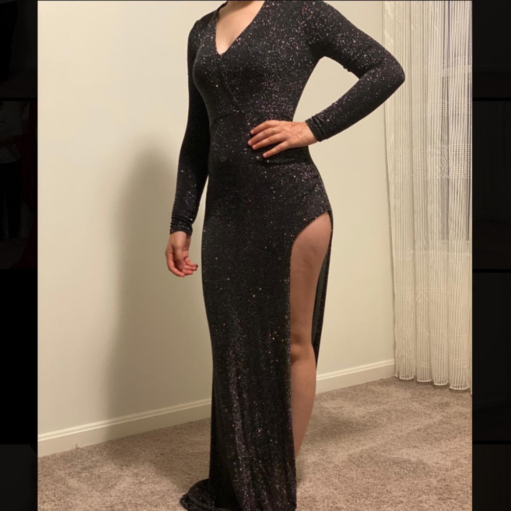 long sleeve sparkly dress with split